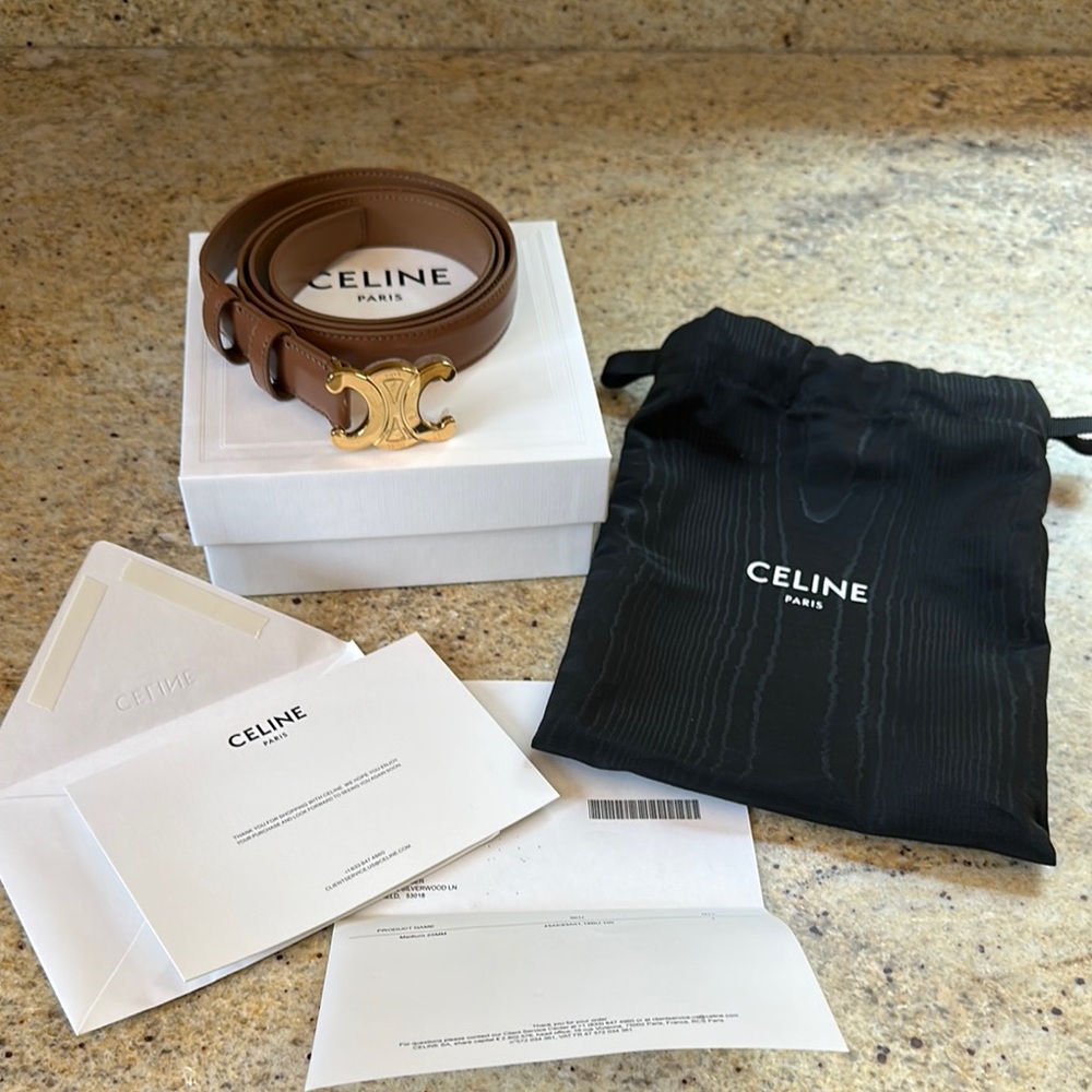Celine Triomphe Belt in Taurillon Leather